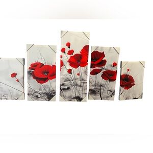Red Floral Canvas Wall Art